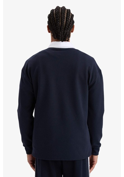 Defacto Defactofit Boxy Fit Gömlek Yaka Sporcu Sweatshirt F4396ax25aunv253 Lacivert