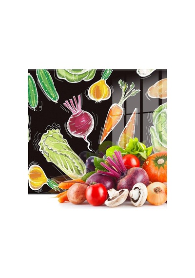 Tr Cam Kesme Tahtası Ve Sunum Tablası Sebze Desenli 20 X 30 Cm Diğer