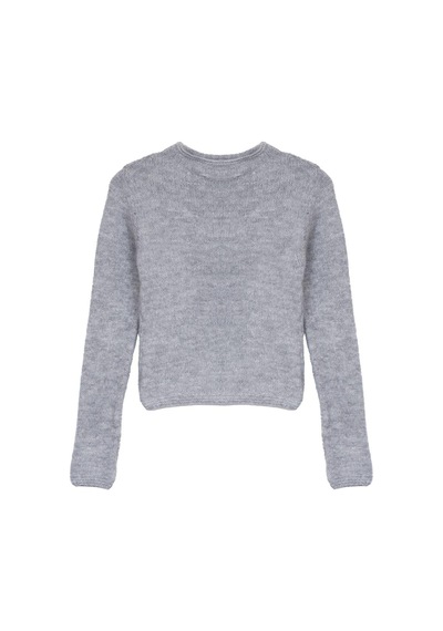 Gri Triko Crop Kazak Gri Melanj