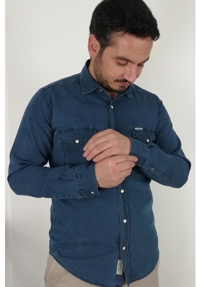 Tousus Slim Fit İndigo Oxford Erkek Gömlek Slm-2002-tss Mavi