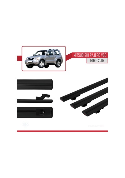 Mitsubishi Pajero V60 3 Kapı 1999-2006 Arası İle Uyumlu Basic Model Ara Atkı Tavan Barı Siyah 3 Adet