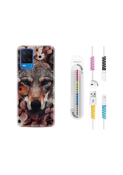 Oppo A54 Kılıf Kablo Koruyuculu Flowers Fox 1310