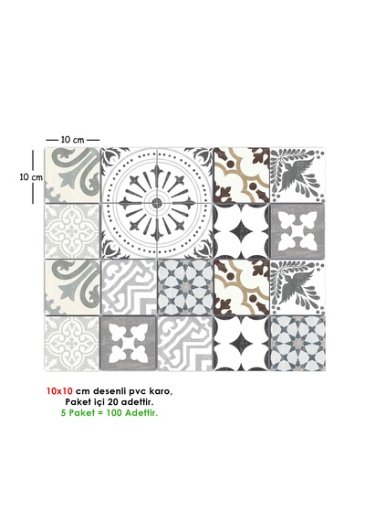 Kendinden Yapışkanlı İngiliz Desenli Pvc Karo 10x10 Cm 5 Li Paket