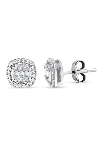 Modern Tasarım 0.24 Ct Baget Kare Tektaş  Küpe