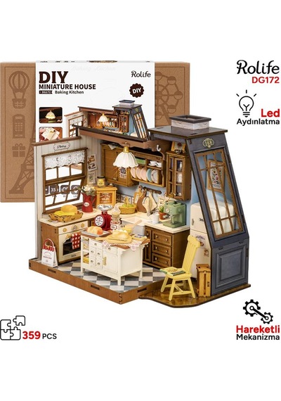 Rolife Dg172 Mutfak Odası Baking Kitchen Dıy Minyatür Maket Model Seti Mini Dollhouse 3d Model Kit Detaylı Dekoratif Hobi Seti 3d Puzzle Tiny House