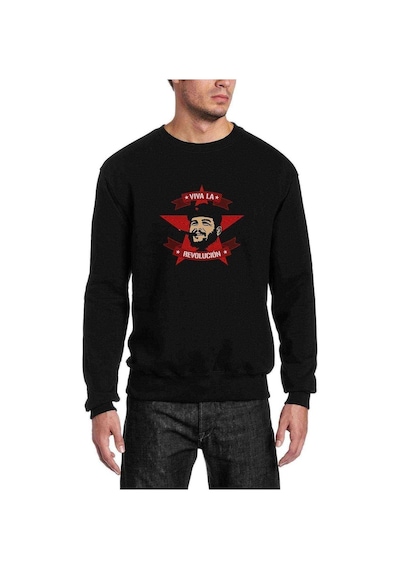 Che Guevara Viva La Revolucion Baskılı Siyah Erkek Örme Sweat