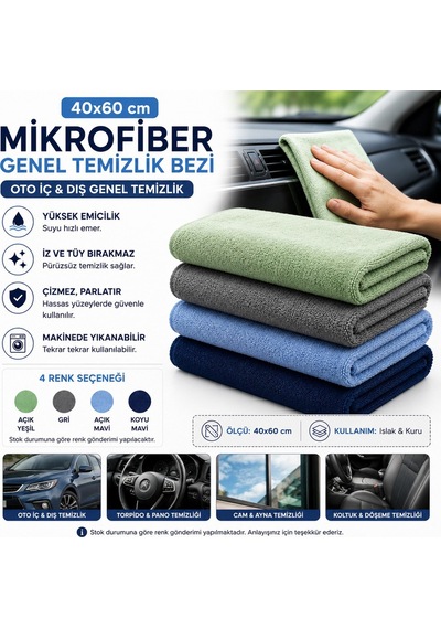 Muggio 40x60 Mikrofiber Genel Temizlik Bezi Oto İç Dış Temizlik Bezi İz Tüy Hav Bırakmaz 1 Adet