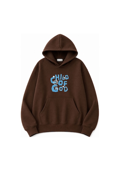 Herkesemoda Chil Of God Yazı Baskılı Kanguru Cepli Oversize Sweatshirt Kahverengi