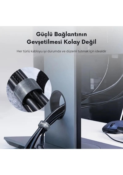 Polham 5 Adet Renkli 25 Metre Cırt Cırt Bantlı Kablo Sarıcı Düzenleyici Organizatör, Kesilebilir Kablo Düzenleyici