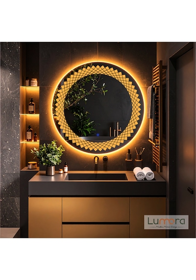 Elyssara Amber Led'li Lazer Kumlamalı Lavabo & Banyo Aynası Dokunmatik Sensörlü