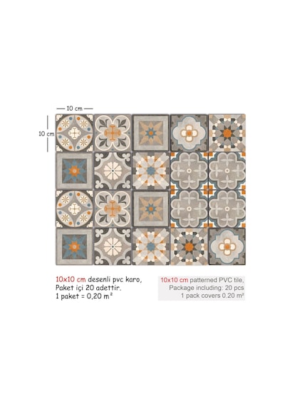 Tink Kendinden Yapışkanlı Kayısı Desenli Pvc Karo Kaplama 10x10 Cm 20'li Paket