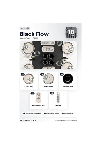 Black Flow 18 Parça 8 Kişilik Kahvaltı Takımı Diğer