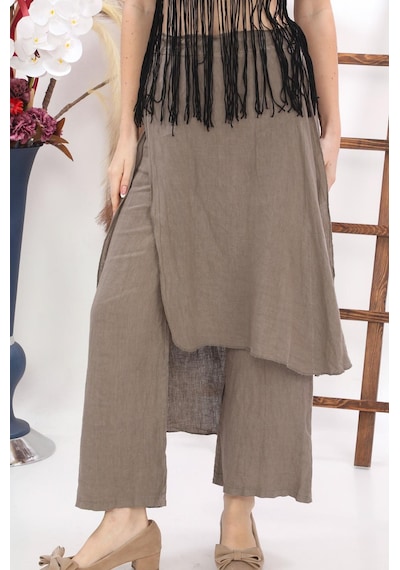 Bohem Stil İtalyan Ham Keten Pantolon Etek-8747 Vizon