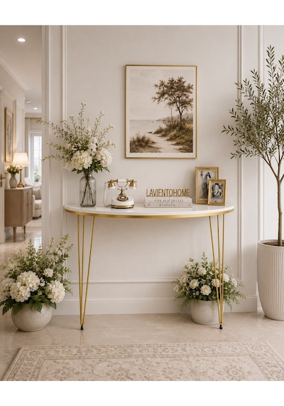 80x18 Dresuar Antre Hol Dekorasyon Ürünleri Altın Model Beyaz Gold Yarım Ay One Size