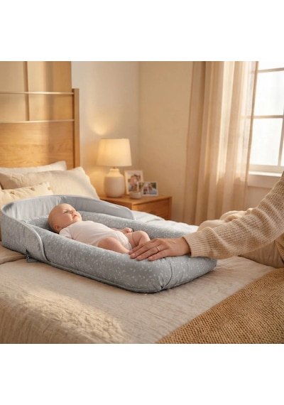 Babyjem Taşınabilir Katlanabilir Bebek Yatağı Gri Çİçek