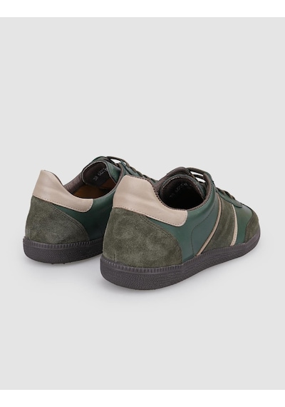 %100 Hakiki Deri Haki Bağcıklı Kadın Sneaker Haki