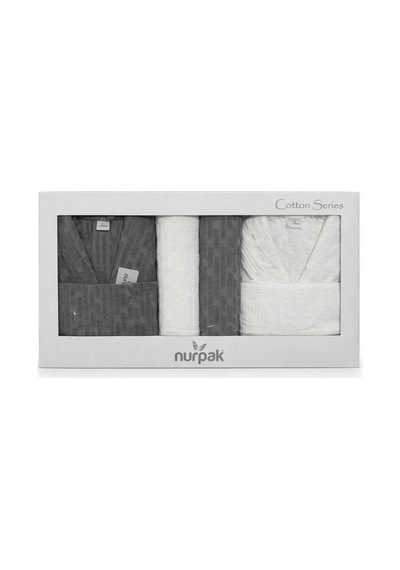 Kilim 8 Parça Aile Bornoz Takımı Gri-krem