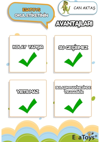 Dinazor Temalı Özel İsminiz Yazılı Okul Etiketi Diğer