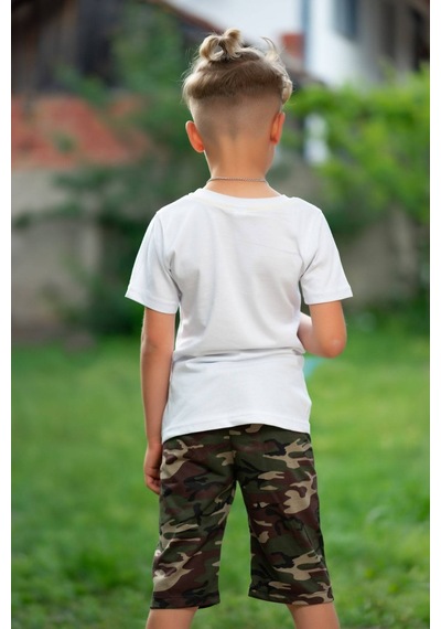 Harika Kids Erkek Çocuk Asker Kamuflaj Kaprili Takım Kolye Dahildir Beyaz