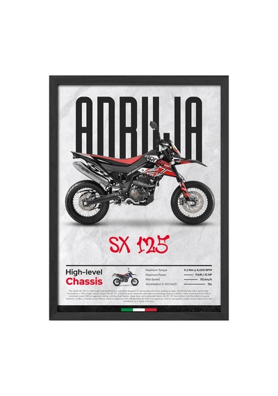 Aprilia Sx 125 Siyah Ahşap Çerçeveli Poster, Dekoratif Motosiklet Duvar Tablosu