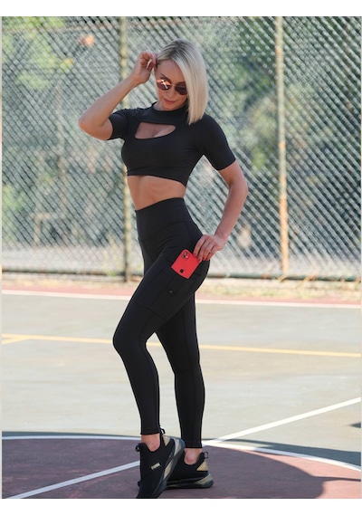 Lismina Kargo Cepli Toparlayıcı Spor Tayt Siyah