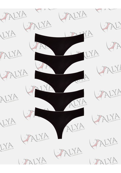 Alya Underwear Kadın Bato Tanga Pamuklu Külot, Büyük Beden String, 5'li Paket- 2 Siyah, 1 Beyaz, 2 Ten Siyah P06
