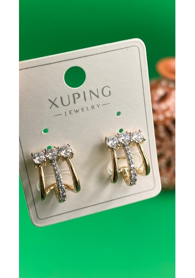 Xuping Rose Gold Zirkon Taşlı 3 Lü Kadın Çelik Küpe Altın