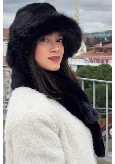 Mollycrush Kadın Suni Kürk Şapka Ve Atkı Seti Yumuşak Dokulu, Soğuk Havalar İçin Lüks & Şık Görünüm Siyah Mollycrush Kadın Suni Kürk Şapka Ve Atkı Seti Yumuşak Dokulu, Soğuk Havalar İçin Lüks & Şık Görünüm Siyah