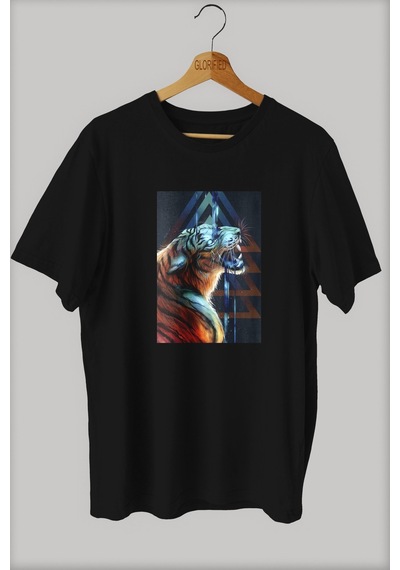 Noıssey -wed Kaplan Tasarım Baskılı Oversize T-shirt Tişört Sokak Tarzı Siyah