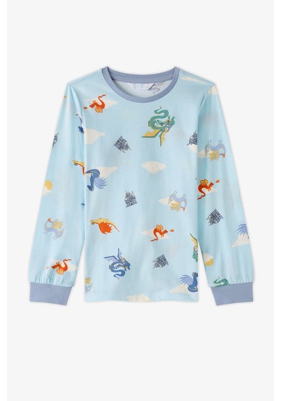 Penti Erkek Çocuk Mavi Mini Dragon Riders Pamuklu Uzun Kollu 2li Pijama Takımı