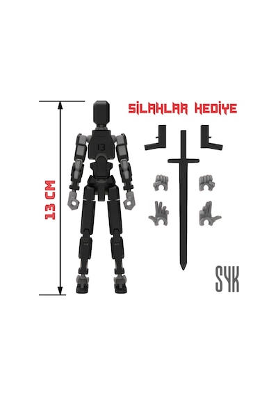 Robot 13 Dummy Siyah Gri Tüm Eklemleri Hareketli Aksiyon Figürü Oyuncak