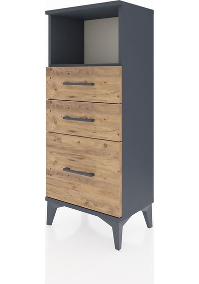 Arges Komodin Tek Raflı 3 Çekmeceli 44x30x106 Antrasit-çam Antrasit