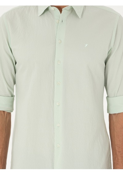 Cacharel Mint Slim Fit Pamuk Karışımlı Gofreli Gömlek Yeşil