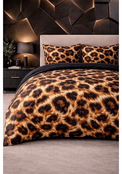 More Home Çift Kişilik Nevresim Takımı Lastikli Çarşaflı Leopar Post %100 Pamuk Ranforce 5d Siyah Çok Renkli