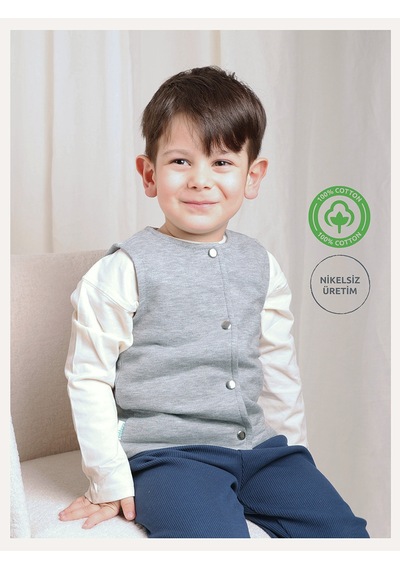 Zuppers Çıtçıtlı Pamuk Bebek Çocuk Yelek - Gri Renkli