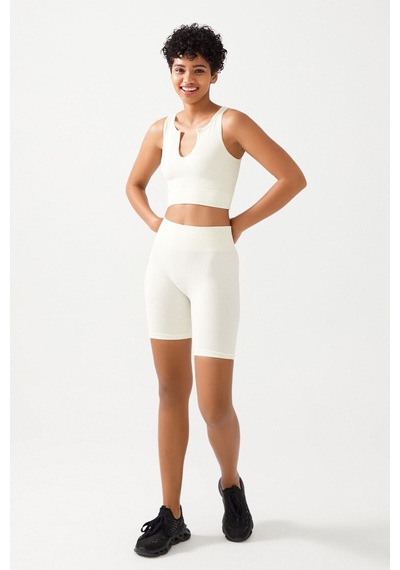 Los Ojos Kadın Ekru Askılı Fitilli Crop Top Büstiyer Scoop Ekru