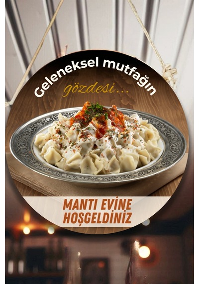 Mantı Salonu İçin Çift Taraflı Hoşgeldiniz Karşılama Tabelası, Mantı Dükkan Kapı Duvar Tablo Süsü