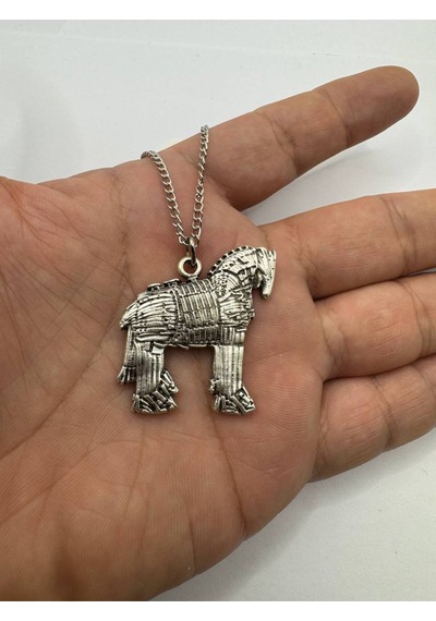 Troya Horse Kolye Truva Atı Figürlü Unisex Kolye 60 Cm Zincirli, Zamak Kaplama Çok renkli