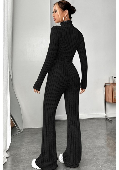 Angbutik Kadın Siyah Boğazlı Crop Top Ve Yüksek Bel Eşofman Takımı Spor Şık Kombin