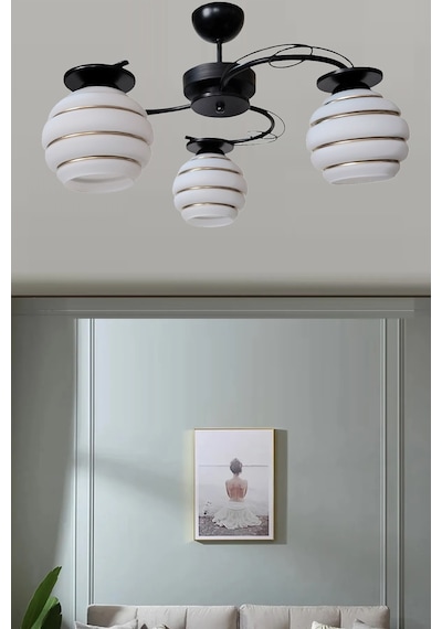 İlay Modern Siyah Lasa Camlı Salon Oturma Odası Avizesi Avize Seti Siyahh