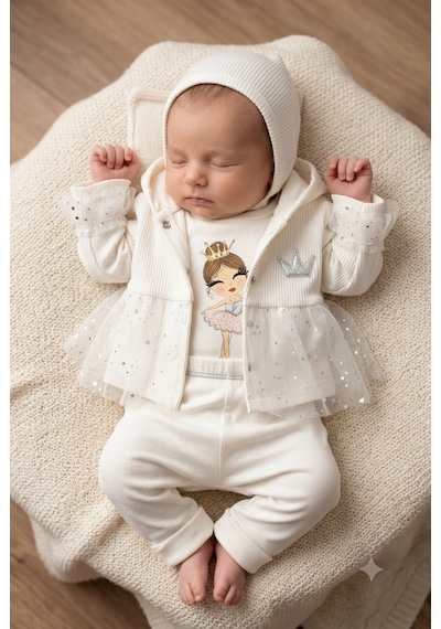 Nayinom Baby Nayinom Kız Bebek Tül Detaylı Beyaz Takım Pamuk