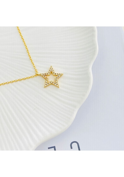 Yıldız Kolye Kadın Zirkon Taşlı Kolye Gold 45cm Gold