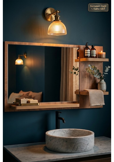 Antik Ahşap Dekoratif Ayna Raflı Banyo Lavabo Wc Aynası Oda Dresuar Koridor Konsol Mutfak Makyaj Aynası Srn-12x Atlantik Çam