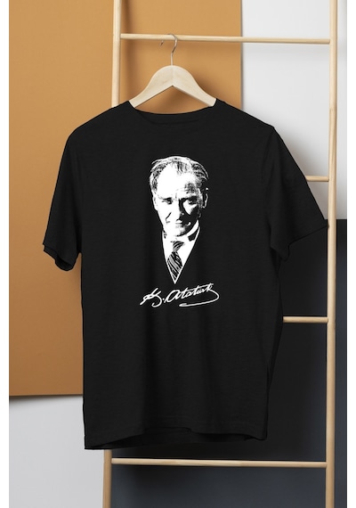 Atatürk 10 Kasım Gazi Mustafa Kemal 100. Yıl 1938 Baskılı Siyah T-shirt Unisex Tişört 001