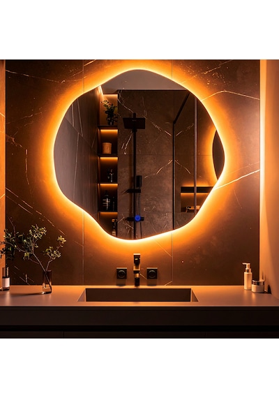 Kael Amber Led'li Lavabo & Banyo Aynası Dokunmatik Sensörlü 60 X 60 Turuncu