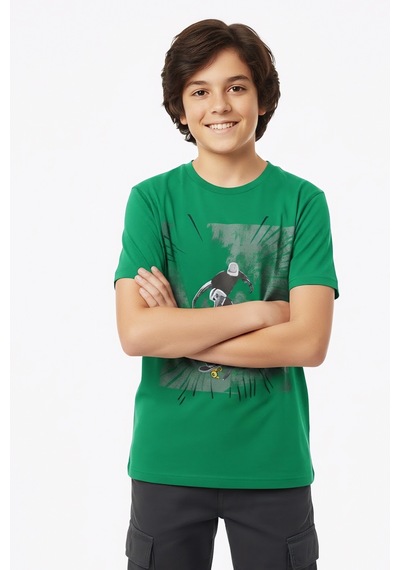Modanino Erkek Çocuk %100 Pamuk T-shirt-kaykay Baskılı-12-16 Yaş 12526 Yeşil