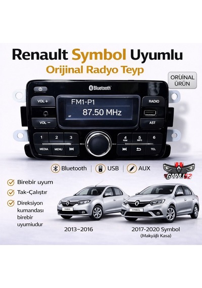 Renault Symbol Uyumlu  Radyo Teyp Cd Siz Yeni Versiyon Beyaz Ekranlı 280218771r