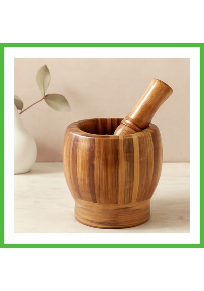 Vaveni Ahşap Bambu Havan Sarımsak Dövecek 8 Cm Arz