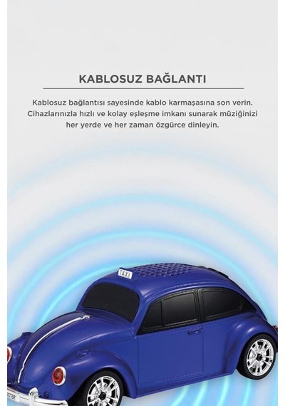 Premium Sanat Hobi Teknoloji Bluetooth Hoparlör Retro Araba D49 Mavi