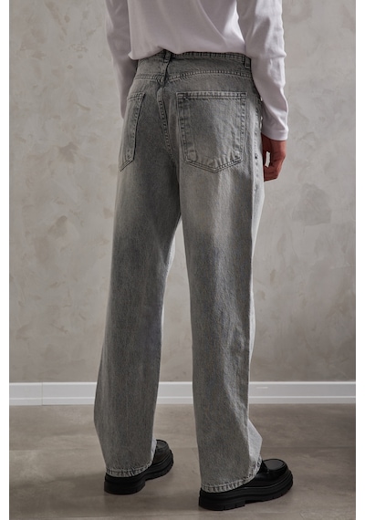 Erkek Ekstra Baggy Jean Pantolon Gri Melanj